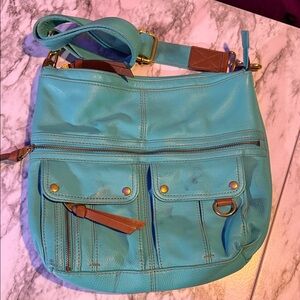 Fossil Aqua Leather Crossbody Bag